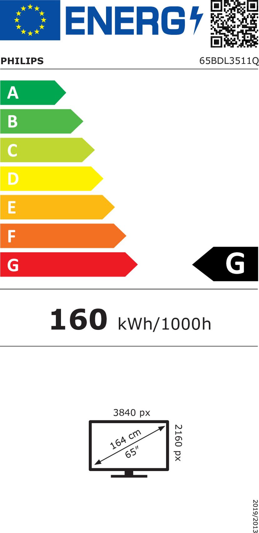 Philips Q-Line 65BDL3511Q 18/7 - (Kuppvare klasse 2) 65" 400cd/m² 3840 × 2160pixels