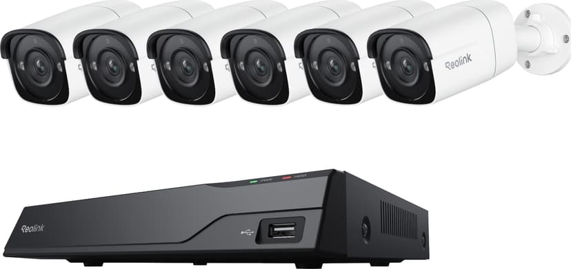 Reolink NVS8-5MB4 säkerhetssystem 8-kanals NVR + 6 x 4K bullet-kameror