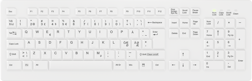 Contour Design Active Key ClassicClean Medical IP68 Trådløs Nordisk Tastatur