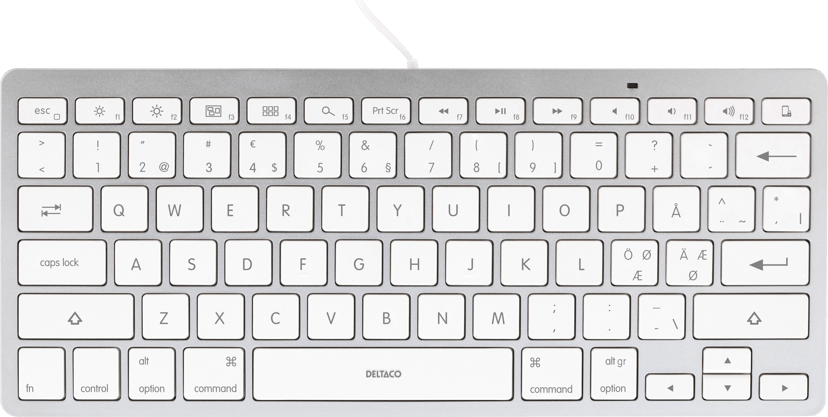 Deltaco USB-C Tangentbord för iOS/MacOS, 1m kabel, Nordisk layout, vit/silver Kabel Nordisk