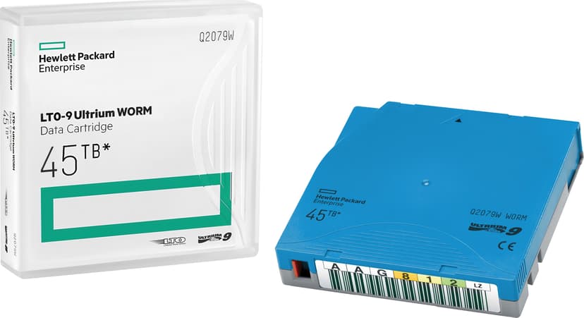 HPE LTO-9 Ultrium 45TB WORM Custom Labeled 20 Data Cartridges with Cases Tomt databånd 1,26 cm