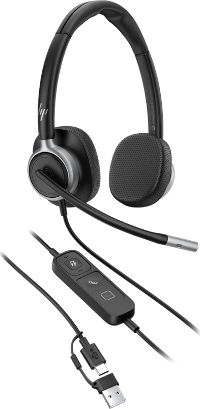 HP Poly Mission 625 Stereo USB-A, USB-C Microsoft Teams Musta