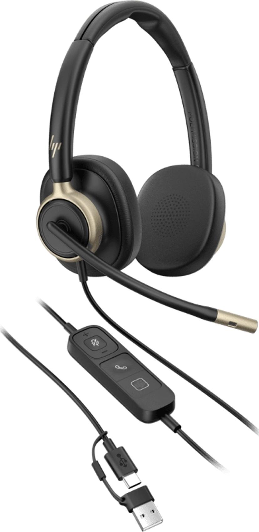 HP Poly Mission 825 Stereo USB-A, USB-C Microsoft Teams Zwart