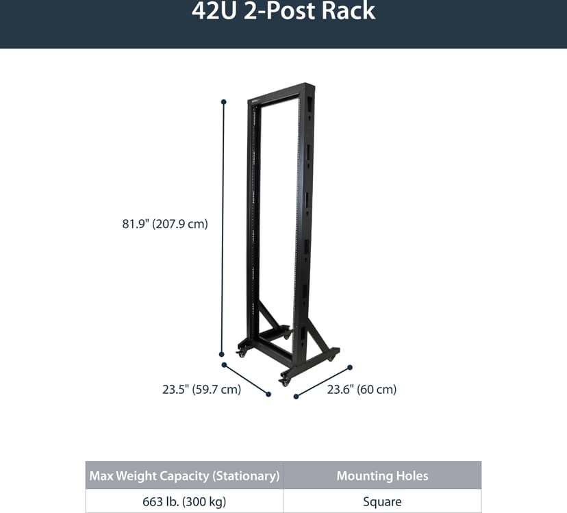 Startech 42U Open Server Rack Frame met robuuste stalen constructie en zwenkwielen