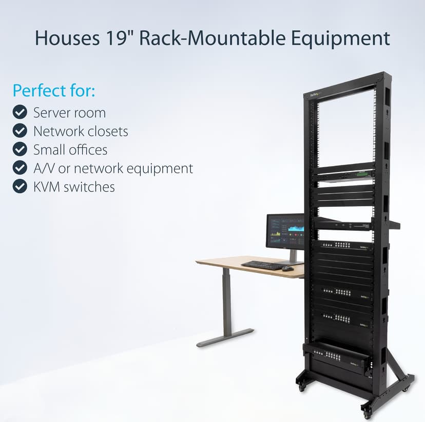Startech 42U Open Server Rack Frame met robuuste stalen constructie en zwenkwielen