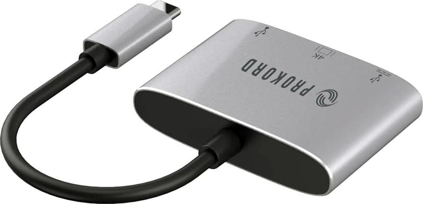 Prokord USB-C-sovitin HDMI 4K 30 Hz USB-A PD 100 W moniliitäntä 0.15m USB-C HDMI + USB Alumiini