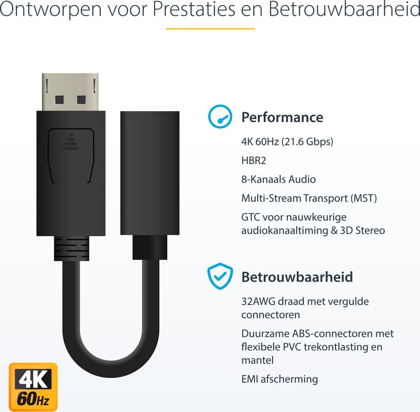 Startech 15 cm DisplayPort naar Mini DisplayPort Videokabel Adapter 0.152m Mini DisplayPort DisplayPort Zwart