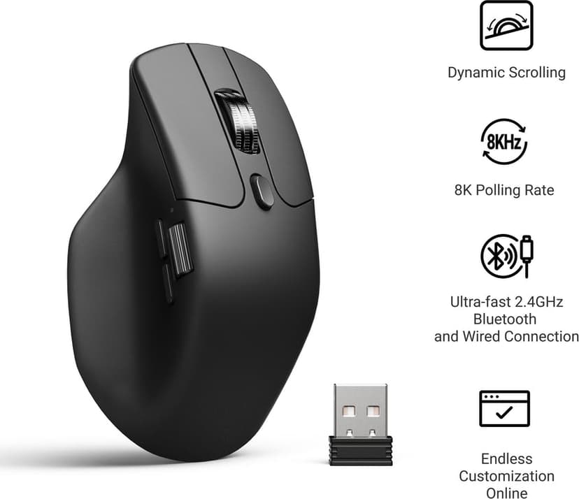 Keychron M6 8K Silent RF Wireless + Bluetooth + USB-C Hiiri Musta