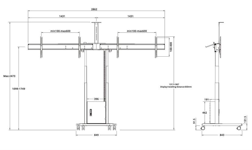 Multibrackets M Motorized Floorstand 2 LCD 120kg Svart