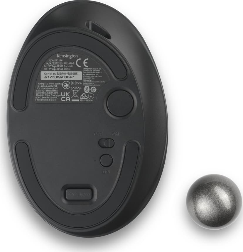 Kensington Pro Fit Ergo TB550 RF trådløs + Bluetooth Trackball Sort, Grå