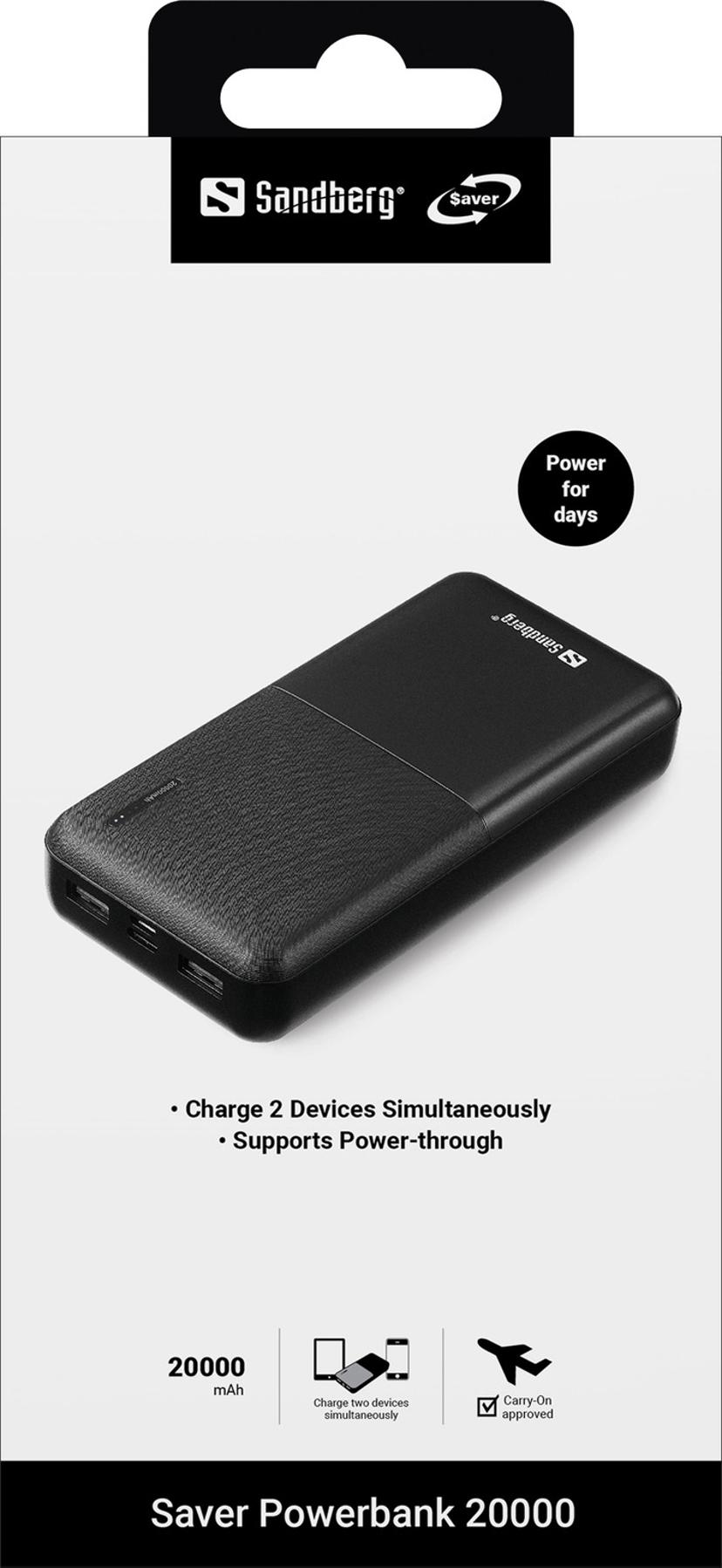 Sandberg Saver Powerbank 20000mAh Musta