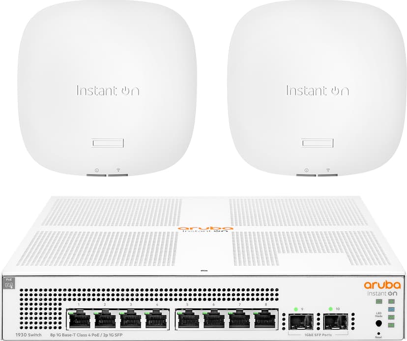 HPE Instant On 1930 8G 2SFP 124W -kytkin + 2 × Instant On AP22 WiFi 6