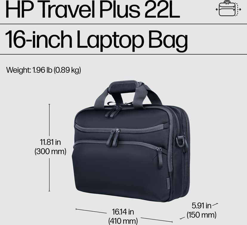 HP Travel Plus PC-veske 16" 16.1" Polyester Blå, Grafitt
