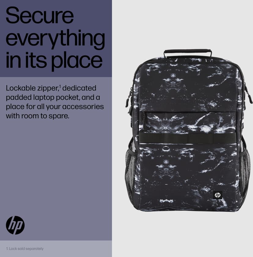 HP Campus XL-ryggsekk, marmorstein 16.1" 16.1" Polyester, Skumplast Grå, Sort Grå, Sort