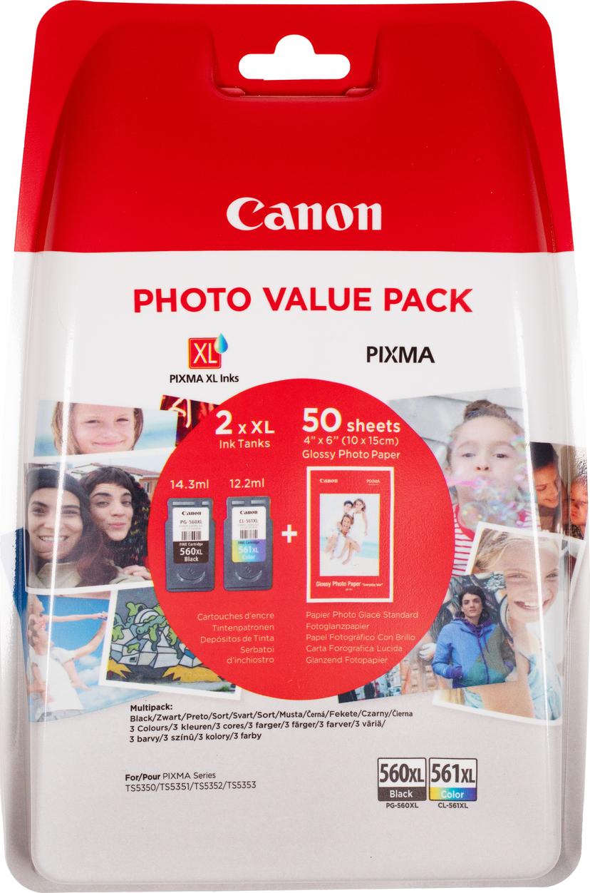 Canon Bläck Value Pack PG-560XL/CL-561XL Inkl 50 Ark fotopapper 10x15cm
