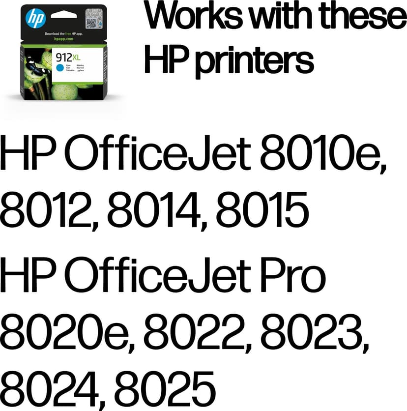 HP Blekk Cyan 912XL 825 Pages - OfficeJet Pro 8022/8024/8025