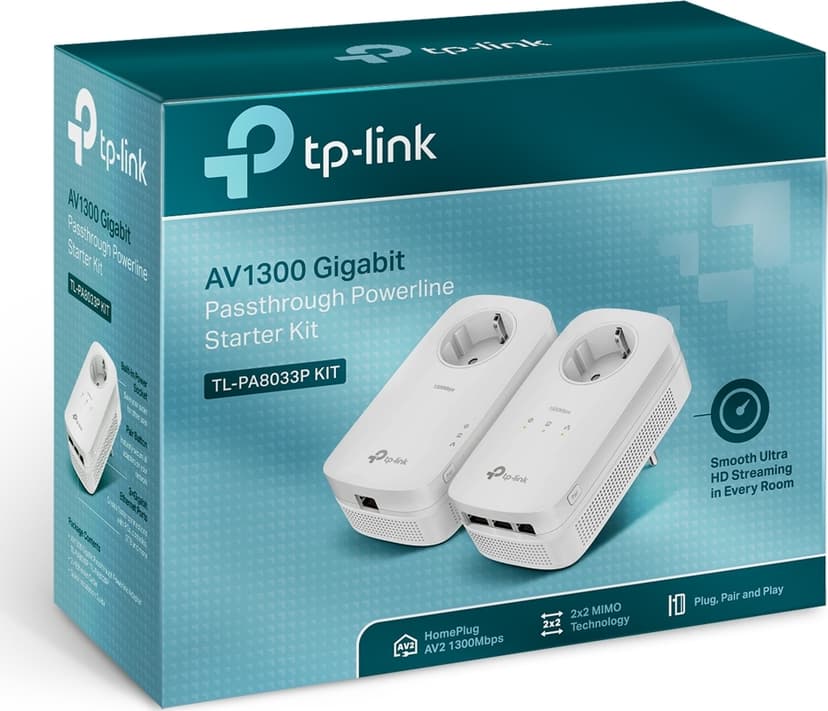 TP-Link TL-PA8033P KIT PowerLine-nettverksadapter 1300 Mbit/s Ethernet/bredbåndsforbindelse Hvit 2 stykker