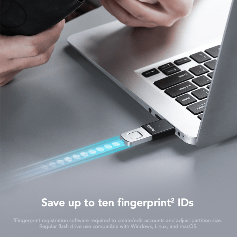 Lexar JumpDrive Fingerprint F35pro 64GB USB-A Sort, Sølv