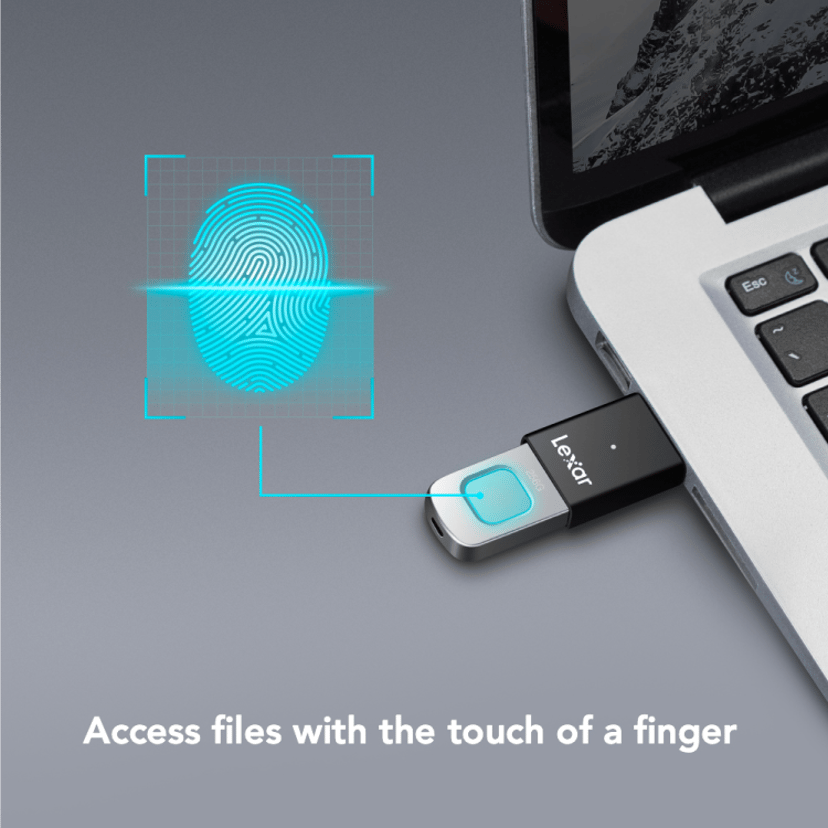 Lexar JumpDrive Fingerprint F35pro 64GB USB-A Sort, Sølv