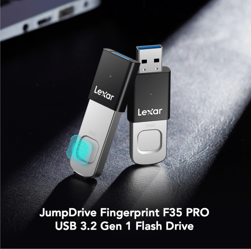 Lexar JumpDrive Fingerprint F35pro 64GB USB-A Sort, Sølv