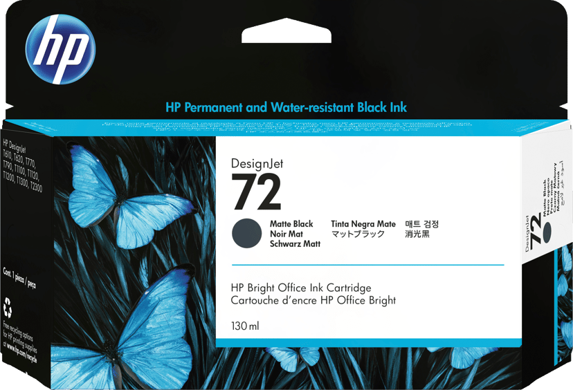 HP Blekk Matt Svart No.72 - T1100 130ml
