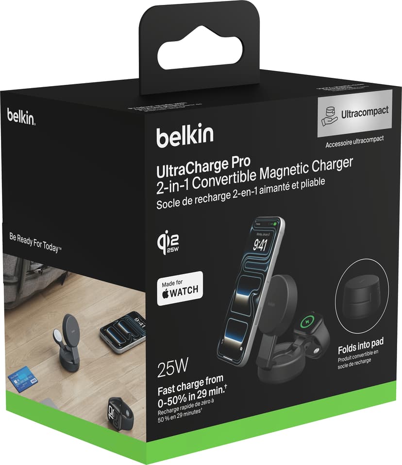 Belkin UltraCharge Pro 2-in-1 Magnetic Charging Dock 25w Qi2 Musta