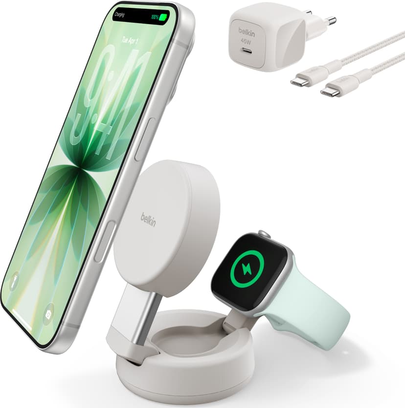 Belkin UltraCharge Pro 2-in-1 Magnetic Charging Dock 25w Qi2 Zand