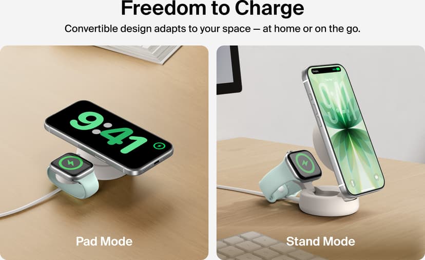 Belkin UltraCharge Pro 2-in-1 Magnetic Charging Dock 25w Qi2 Zand