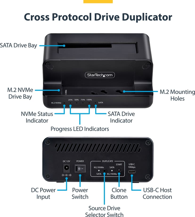 Startech StarTech.com N2-M2-SSD-DUPLICATOR mediaduplikator HDD/SSD-duplikator Svart 1 kopier