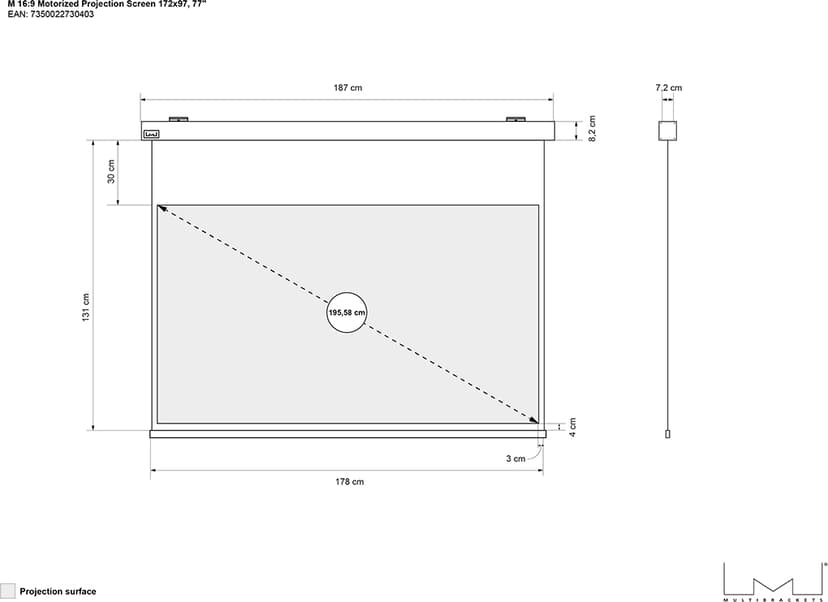 Multibrackets Projektorduk Motor 172x97 16:9 77"