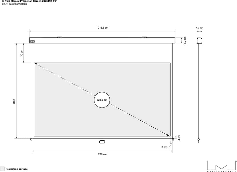 Multibrackets Projektorduk Deluxe Manuell Self-Lock 16:9 90"