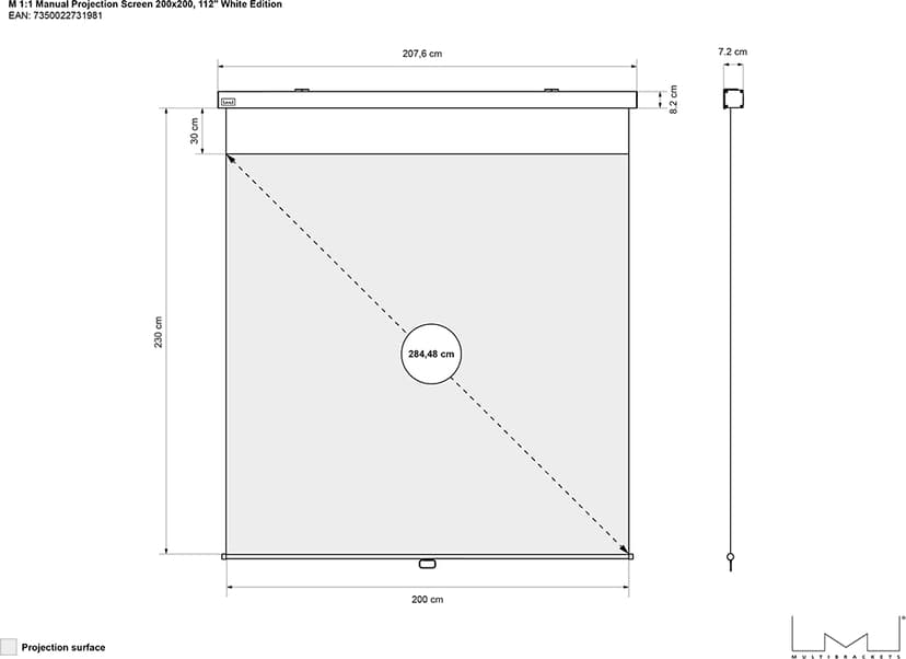 Multibrackets Projektorduk Deluxe Manuell Self-Lock 1:1 112"