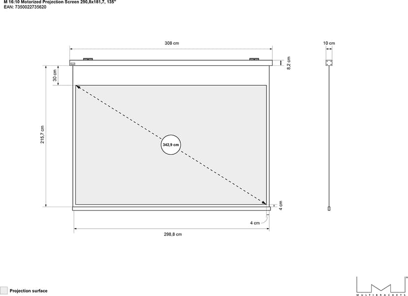 Multibrackets Projector Screen Engine 291x182 16:10 135"