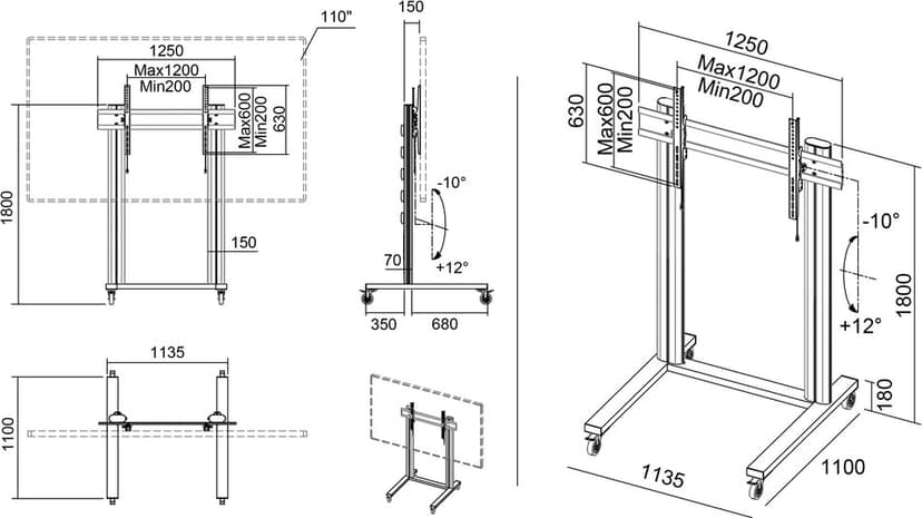 Multibrackets M Public Display Stand 180 Dual Pillar Wheelbase