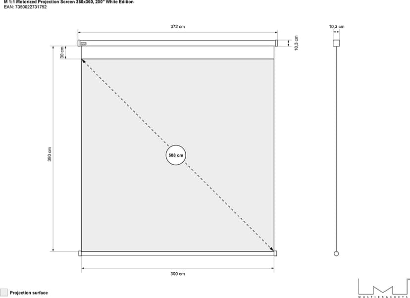 Multibrackets Projektorduk Motor 360x360 1:1 200"