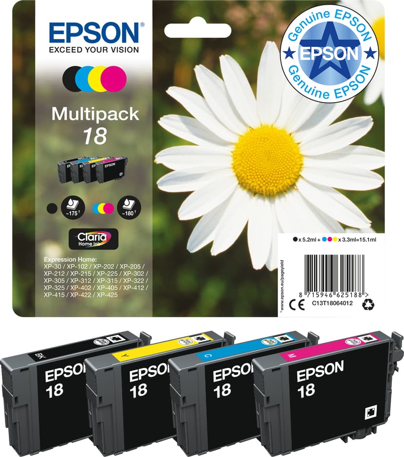 Epson Bläck Multipack (B/C/M/Y) 18XL - XP-302
