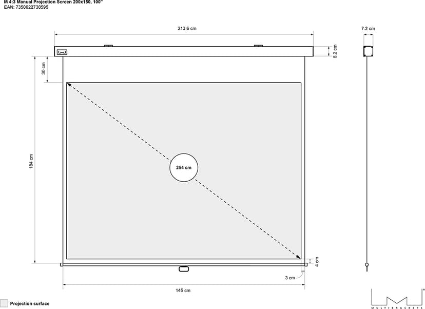 Multibrackets Projektorlerret Deluxe Manuell Self-Lock 4:3 100"