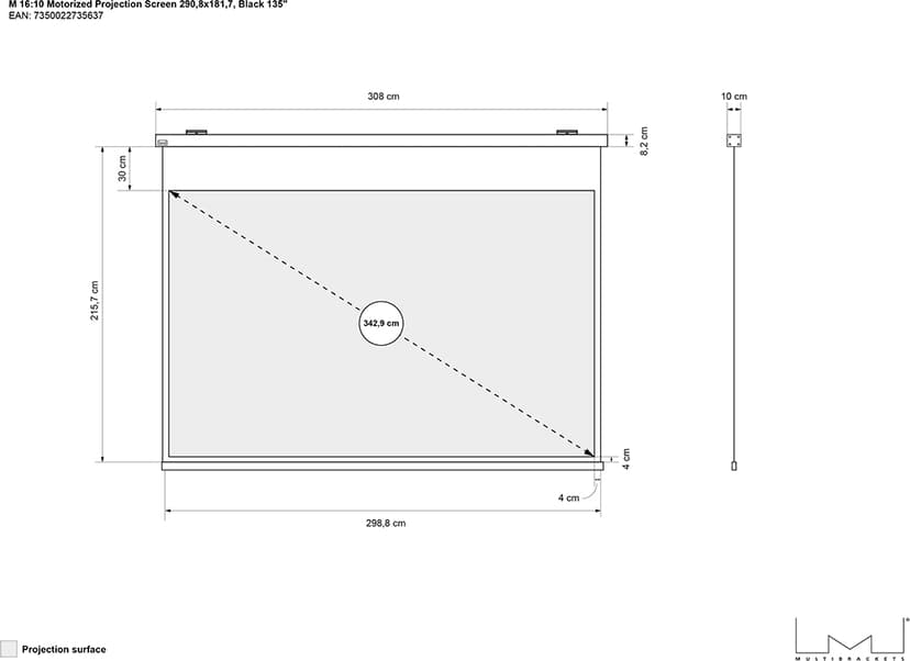 Multibrackets Projector Screen Engine Black Edition 291X182 16:10 135"