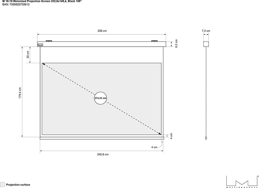 Multibrackets Projector Screen Engine Black Edition 232X145 16:10 108"