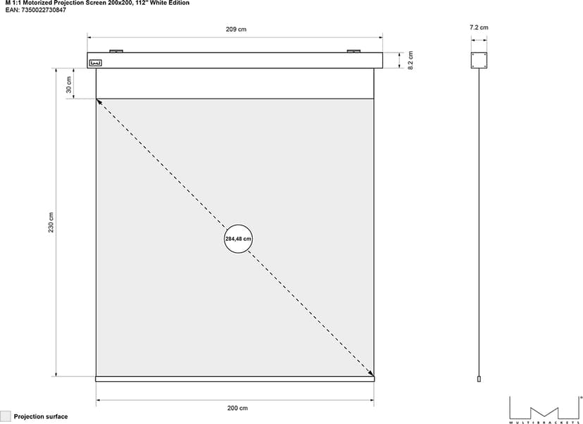 Multibrackets Projektorduk Motor 200x200 1:1 112"