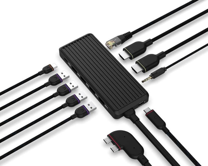 Unisynk 10-porttinen USB-C-keskitin kahdelle näytölle, Mac USB-C 3.2 Gen 2 (3.1 Gen 2)
