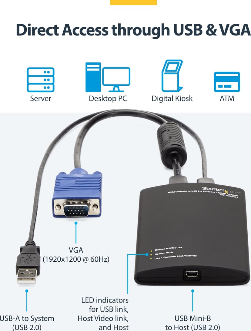 Startech KVM Console to USB 2.0 Portable Laptop Crash Cart Adapter