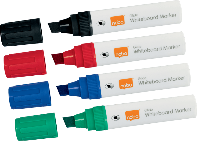 Nobo Pennor Glide Flytande Bläck Stor Mejselspets 10mm Mixade Färger 4st - Whiteboard