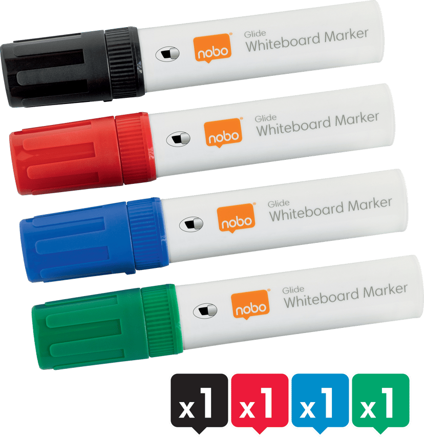 Nobo 1915393 markeerstift 4 stuk(s) Beitelvormige punt Zwart, Blauw, Groen, Rood