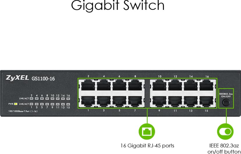 Zyxel GS1100-16 Ohanterad Gigabit Ethernet (10/100/1000)