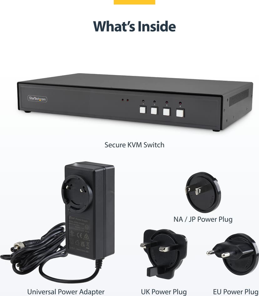 Startech StarTech.com Säker 4-portars KVM-switch, HDMI eller DisplayPort, 4K 60 Hz, NIAP-godkänd stationär KVM, metallhölje, CAC-port, TAA-kompatibel