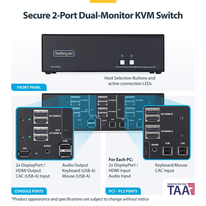 Startech StarTech.com CK4-HP202C KVM-bryter Svart