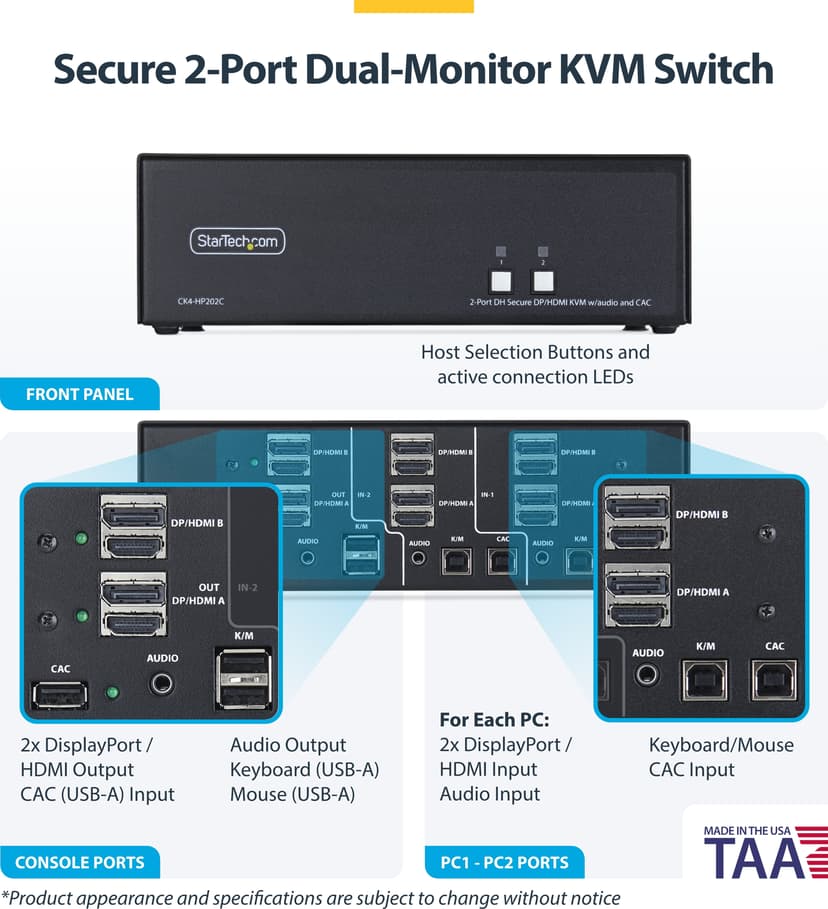 Startech StarTech.com CK4-HP202C KVM-kytkin Musta