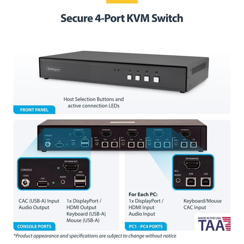 Startech StarTech.com CK4-HP104C KVM-kytkin Musta