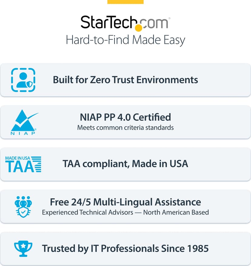 Startech StarTech.com Säker 16-portars KVM-switch, DVI, NIAP 4.0 Desktop KVM, metallhölje, CAC-port, tillverkad i USA